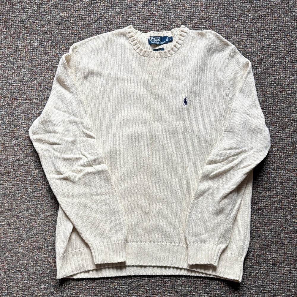 Ralph Lauren Men's Off-White Crewneck Sweater 100% cotton large